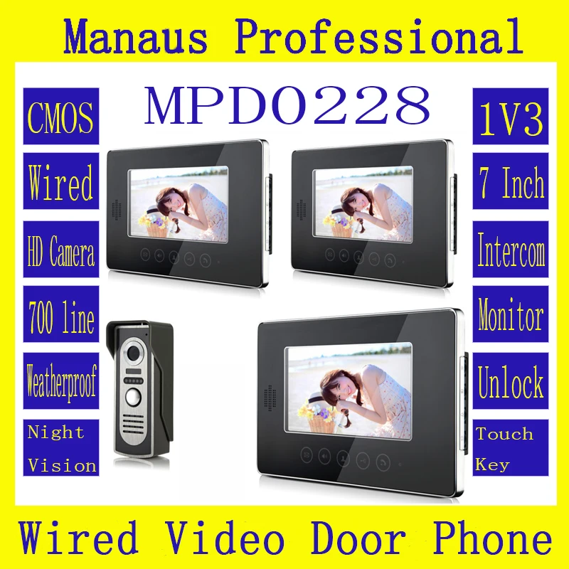 HighQuality 7 inch Screen Keypad Display Video Intercom System D228b,New Wired Magnetic Lock One to Three Video Doorphone Device HighQuality 7 inch Screen Keypad Display Video Intercom System D228b,New Wired Magnetic Lock One to Three Video Doorphone Device