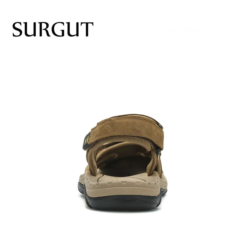 SURGUT New Fashion Summer Beach Breathable Men Sandals Brand Genuine Leather Men's Sandals Man Casual Shoes Plus Size 38-47