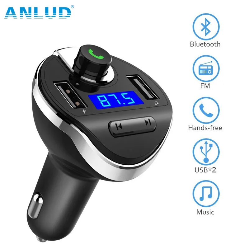 Anlud Bluetooth гарнитура для Авто Hands Free fm-передатчик Беспроводной автомобиля Mp3 музыкальный плеер Dual USB Зарядное устройство громкой связи Bluetooth Car Kit FM-трансмиттер