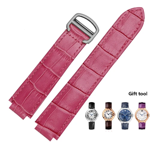 Качественные цветные Ремешки для наручных часов из натуральной кожи, сменный кожаный ремешок с пряжкой, женский браслет, браслет Cartier - Цвет ремешка: rose red