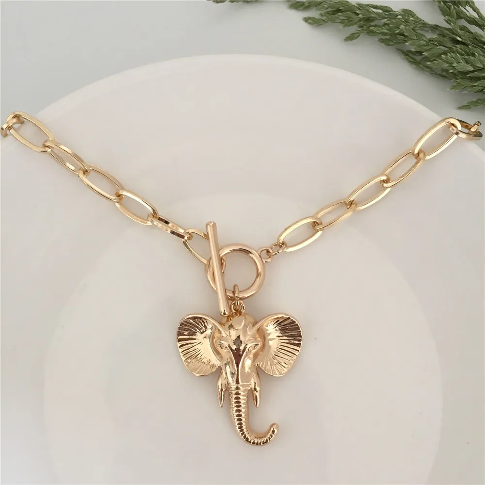 Large Elephant Pendant Chocker Necklace 