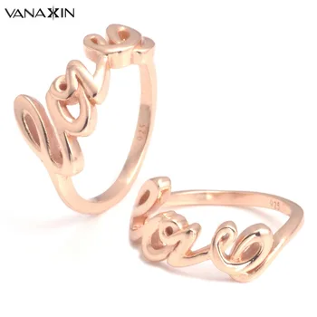 

VANAXIN Love Letter Rose/Gold/Black Gun/Silver Color Rings Women 925 Sterling Silver Jewelry Wedding Anniversary Gift For Lover