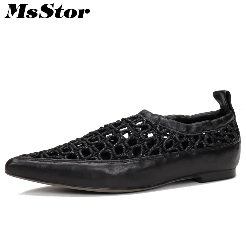 

MsStor Genuine Leather Hollow Out Flats Shoes Woman Casual Fashion Women Brand Flat Shoes 2018 Solid Slip On Flat Shoes Women