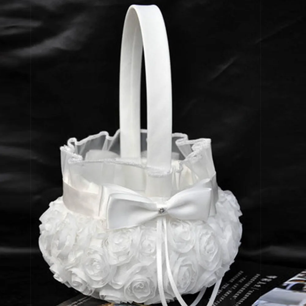 

Decor Flower Basket Graduation 17.5*22cm Bowknot Wedding Ceremony Party Flower Girl White Bridal 2018