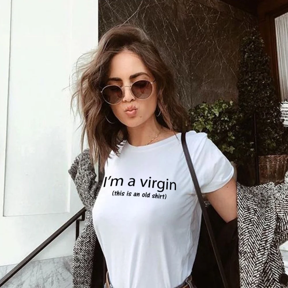

Fashion Show-JBH Im A Virgin This Is An Old Shirt Letter Print T Shirts Women Short Sleeve Casual Tumblr Funny Graphic Tees