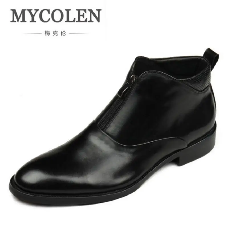

MYCOLEN Brand Quality Genuine Leather Winter Boots Comfortable Black Men Shoes Men Casual Handmade Round Toe Zip Wear Boots