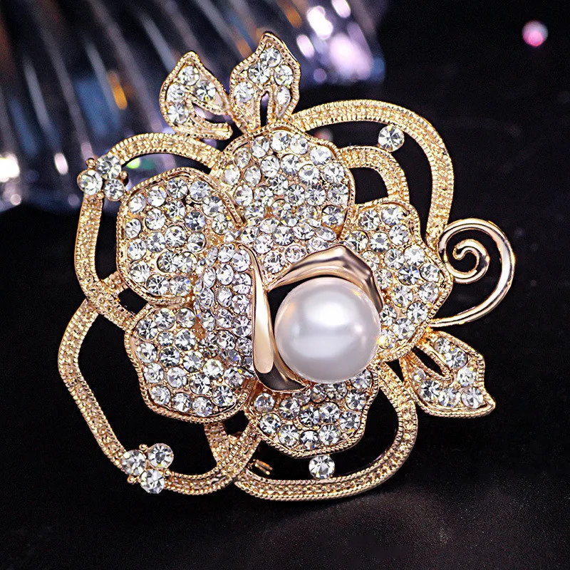 Bridal Crystal Rose Flower Brooches Statement Brooches for Women