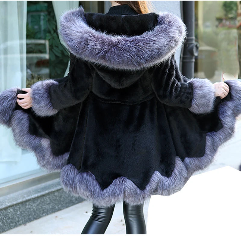 Luxury Women/'s Thicken Winter Faux Fox Fur Coat Warm Jacket Long Parka Outwear