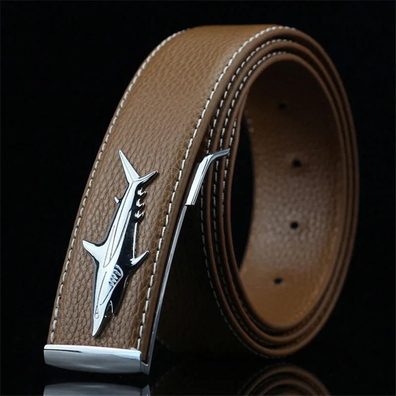 Shark Luxury Designer Mens PU Leather Belt Business Waistband Strap