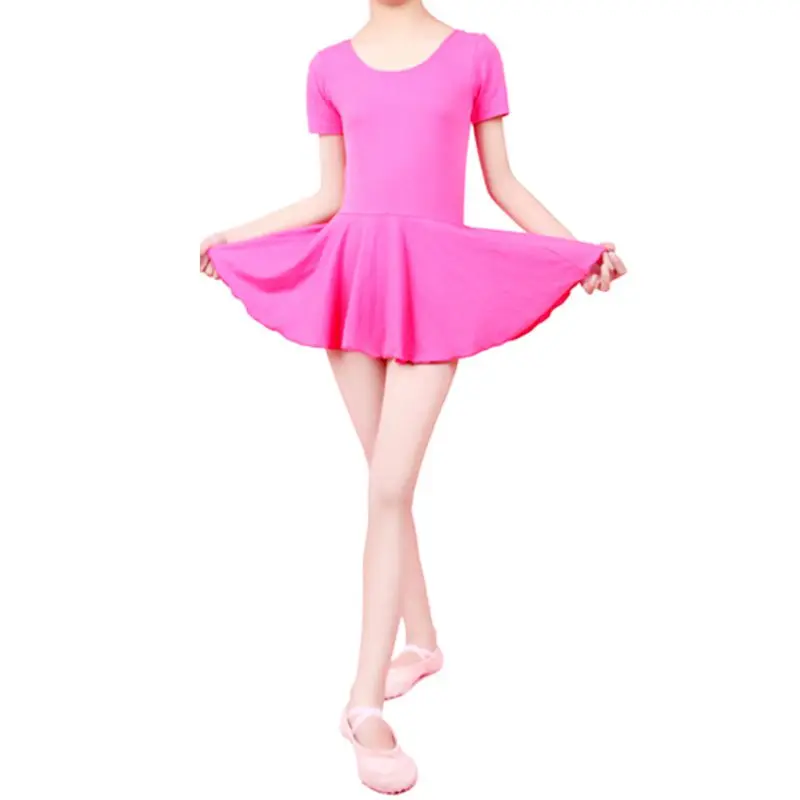 Kids Girls Short Sleeves Ballet Dance Dress Leotard Gymnastics Dancewear Costume