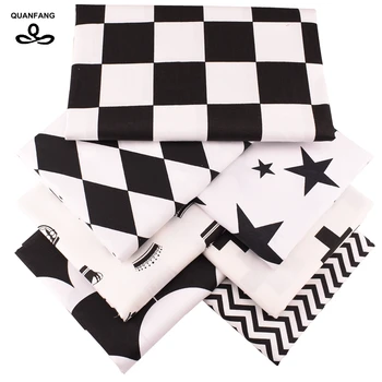 

QUAN FANG 7pcs/lot Black printing Cotton Fabric Patchwork Tissue Cloth DIY&Sewing Quilting Quarters Material For Baby&Children