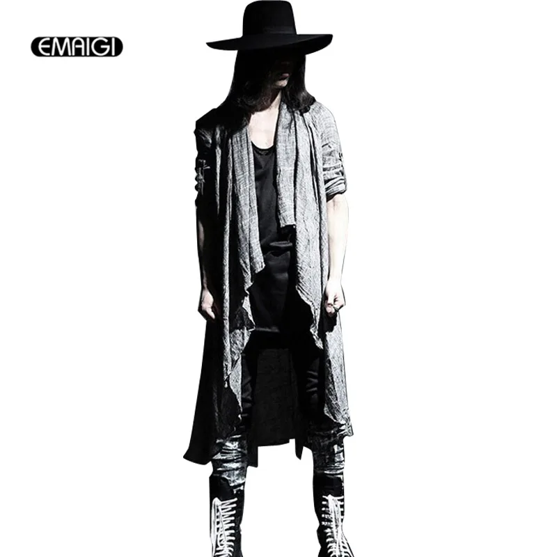 

Mens Vintage Long Sleeve Linen Thin Shawl Cardigan Coat Fashion Casual Male Pull Style Punk Gothic Trench long jacket Outerwear
