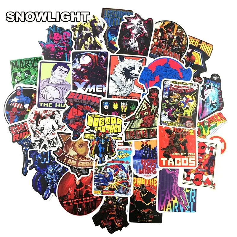 50 Pcs Marvel The Avengers Stickers Anime Cartoon Sticker for Fridge Guitar Skateboard Luggage PVC Waterproof Stickers