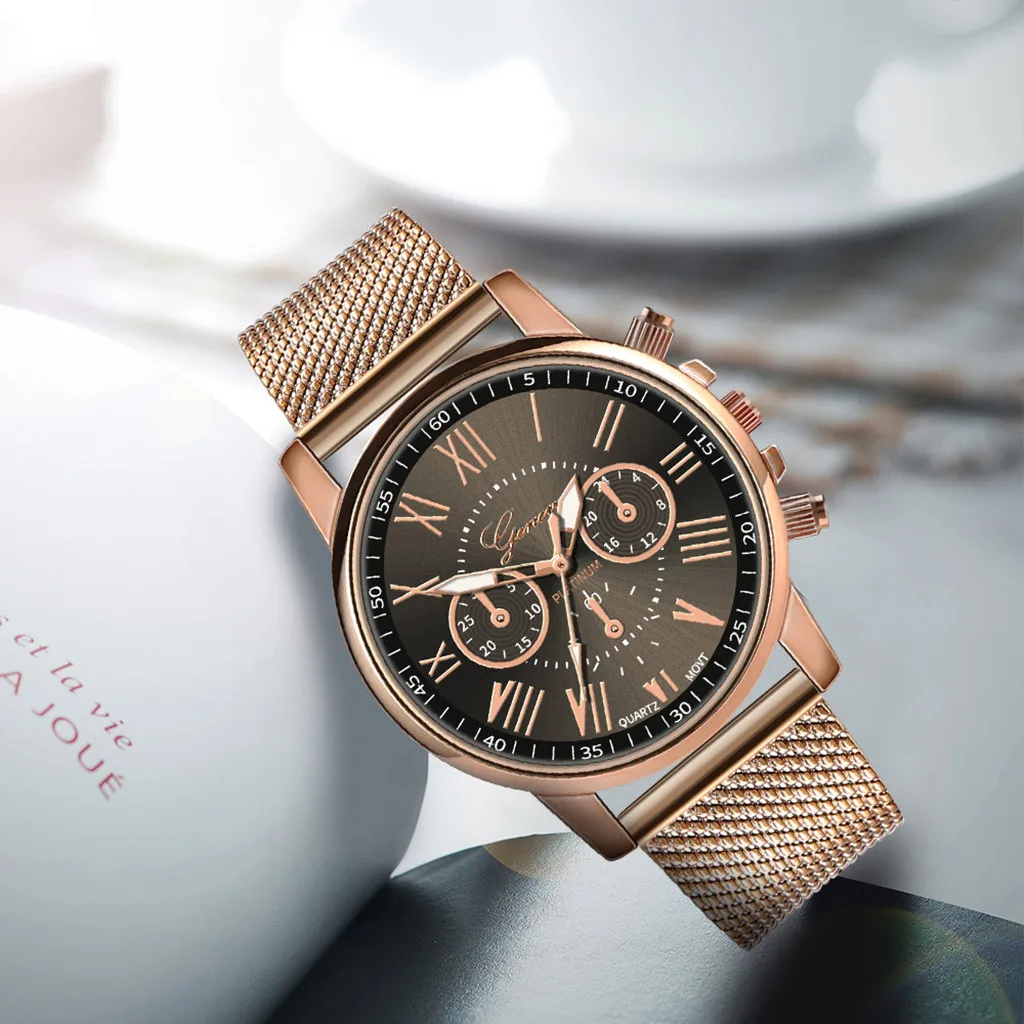 Модные женские кварцевые часы, роскошные повседневные деловые стальные часы с циферблатом, наручные часы на День Благодарения, рождественский подарок - Цвет: Black