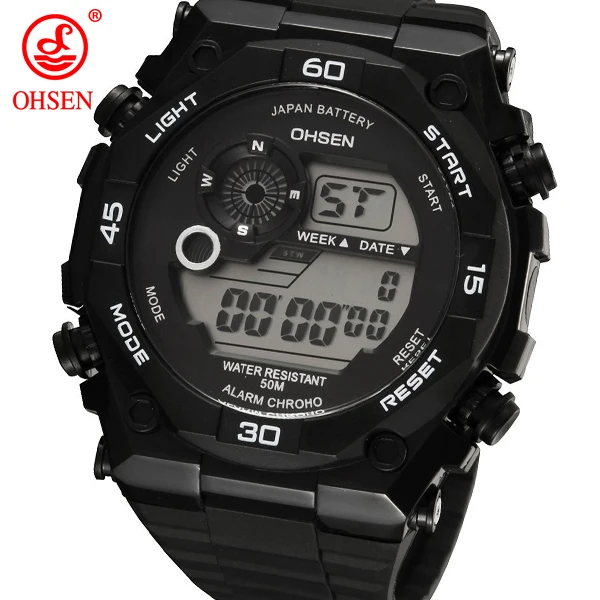 Мужские спортивные часы OHSEN, брендовые цифровые часы с будильником и хронографом, светодиодный, 50 м, наручные часы для плавания, военные часы, Hombre Relogios - Цвет: Черный