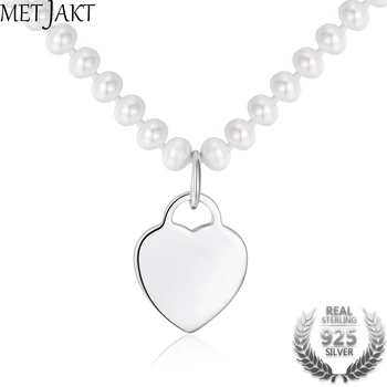 

MetJakt Classic 18 Inch Natural Freshwater Pearls Heart Necklace Solid 925 Sterling Silver Silver Pendant for Women Fine Jewelry