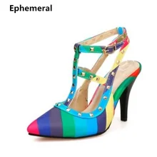 Lady’s Buckle Patchwork Maximum size 34-52 Rivets Pointed toe high heels Shoes Sandalias Womens Pumps Red Bottoms Cinderella OL