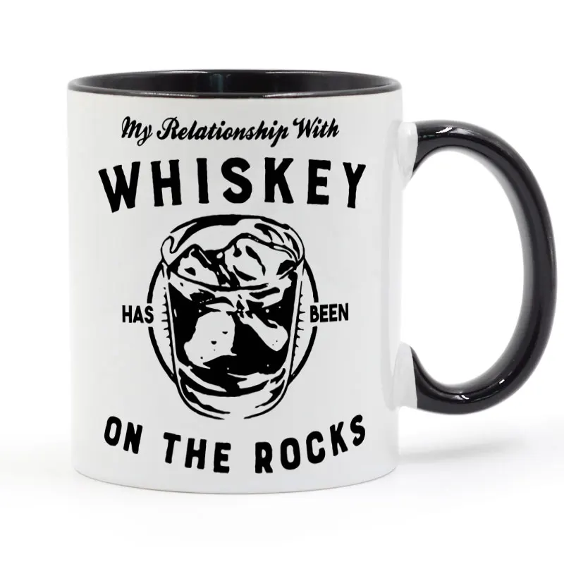 

My Relationship with Whiskey On the rocks Coffee Mug Ceramic Cup Color Handle Colour Inside Gifts 11oz GA1073