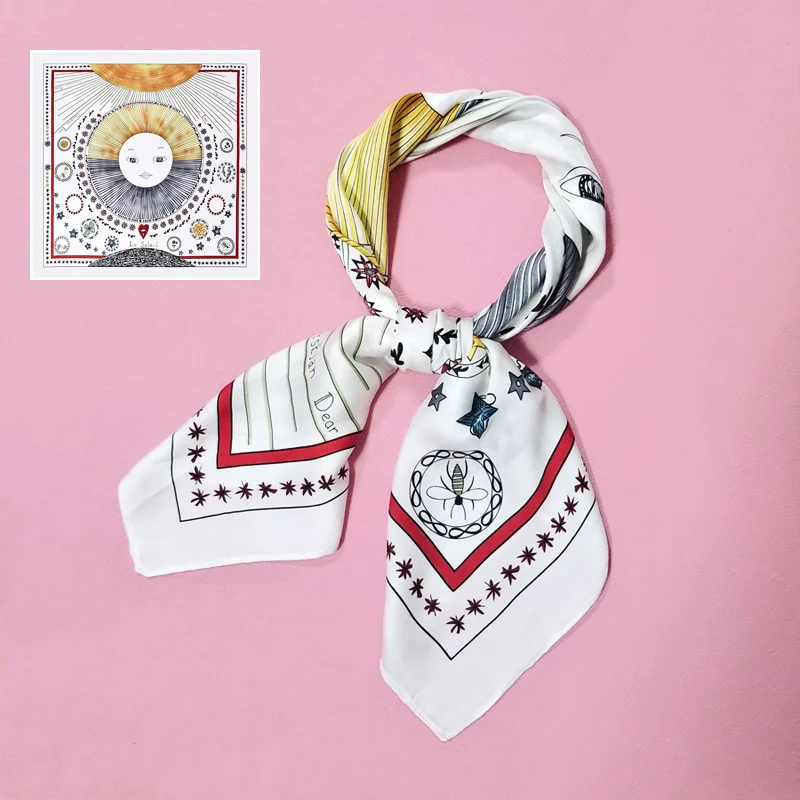 Женский маленький квадратный шарф, роскошный брендовый Шелковый платок с принтом, стильный женский шарф, бандана, украшение