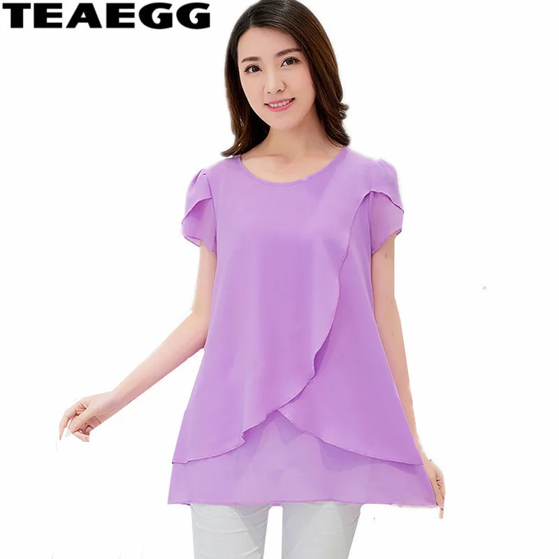 TEAEGG Thin Summer Plus Size Chiffon Blouse Shirts Ladies Tops And ...