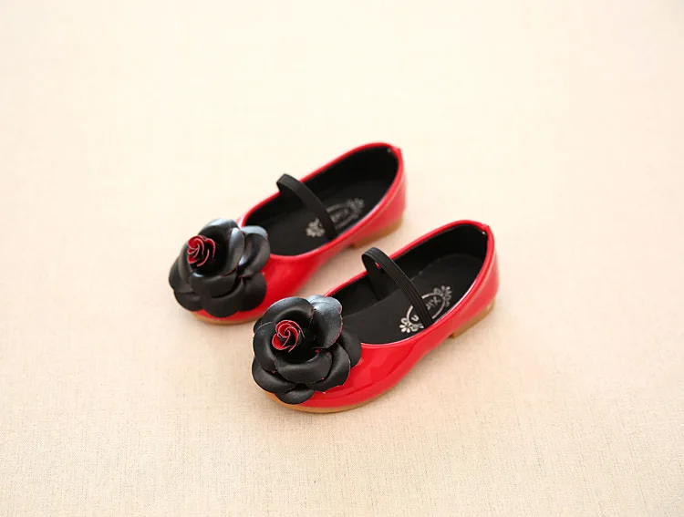 AFDSWG/детская кожаная обувь из искусственной кожи, модная обувь с цветами для девочек, красная школьная обувь для детей, черная детская обувь