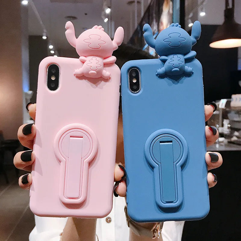 

for iphone XS max XR X 3D Stitch Soft stander phone Case For iphone 8plus 7plus 6SP 7 8 6 6S Cute cartoon lover Cover shell