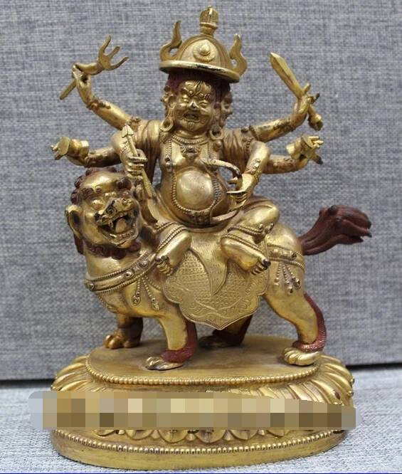 

R0720 Details about 7"Tibet Buddhism Temple Old Bronze 24K Gold Sit Lion Six Arm King Buddha Statue (B0328)