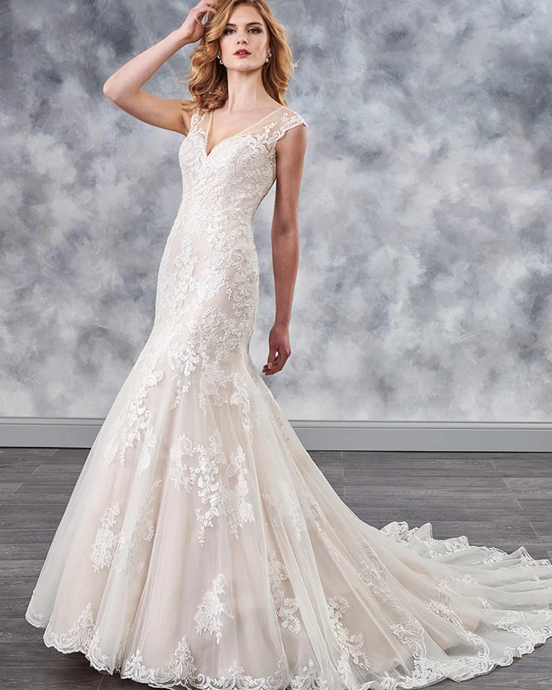 

Brautkleid Mermaid Wedding Dress See Through Back Robe de Mariee Sirene Bridal Gown V-neck Robe Mariage Vintage Mariage