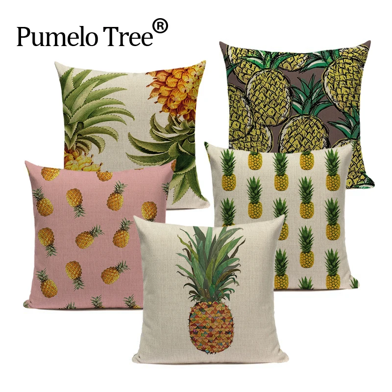 

Custom Cushion Covers Pineapple Pillow Case Tropical Style Linen Ananas Almofadas 45Cmx45 Cushion Cover Square Home Decor Pillow