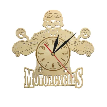 

Skull Rider Design Decor Wall Art Motorbike Wooden Not Ticking Clock Watch Motorcycles Moto Perfect Handmade Rider Gift