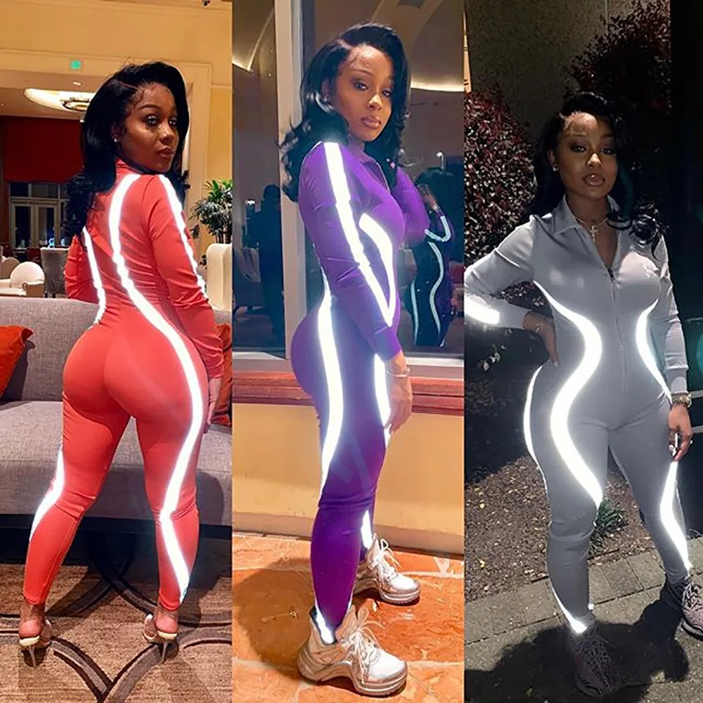 2019 Lift The Hips Women Jumpsuits Slim Sexy Bandage Women Jumpsuits Fashion Reflective Stripe Patchwork Women Rompers Overalls 2019 Lift The Hips Women Jumpsuits Slim Sexy Bandage Women Jumpsuits Fashion Reflective Stripe Patchwork Women Rompers Overalls