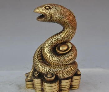 

china fengshui brass wealth yuanbao money coin ingot animal zodiac snake statue