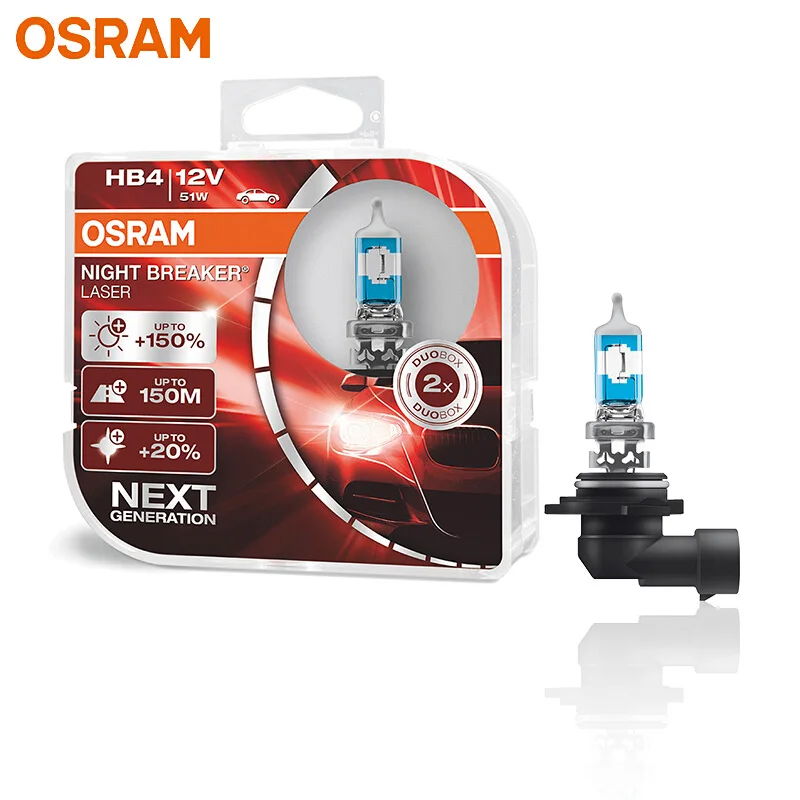 

OSRAM Night Breaker Laser Next Generation 9006 HB4 12V 51W P22d Car Head Light Auto Fog Lamps +150 Brightness 9006NL (Twin)