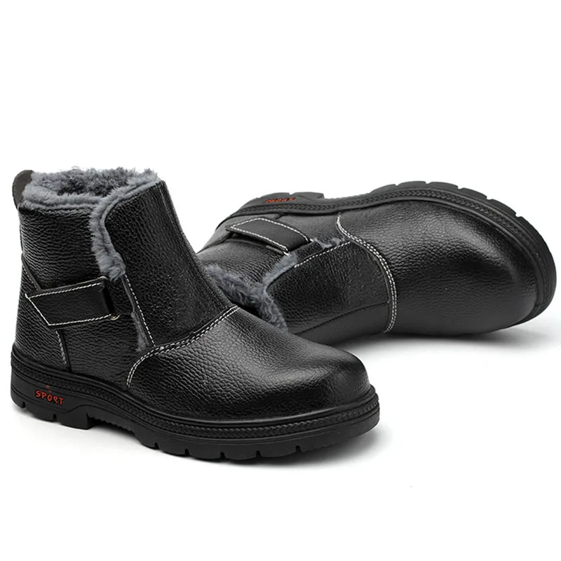 

plus size men casual steel toe caps work safety warm fur shoes cotton sneaker anti-pierce winter snow security ankle boots male