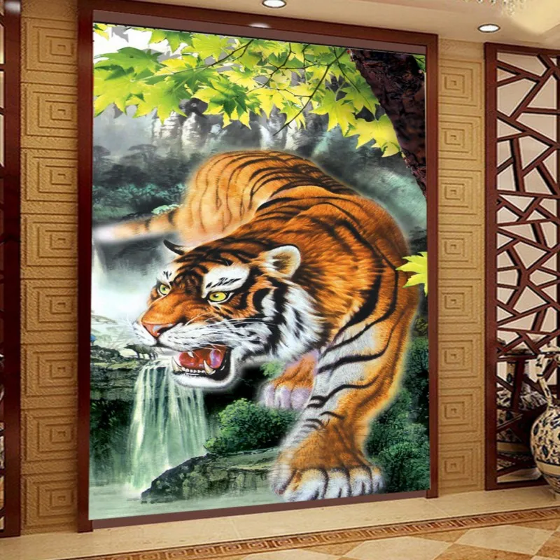 

Custom photo wallpaper Chinese painting landscape mural tiger entrance wallpaper living room corridor restaurant mural
