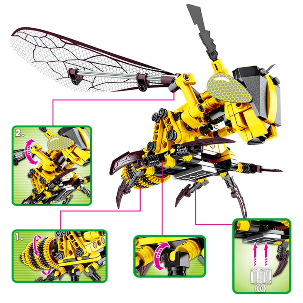 Enjoybay 236pcs Simulated Insect Bee Buliding Blocks DIY Bumble Bee Model Bricks Educational Toys for Children Gifts for Kids