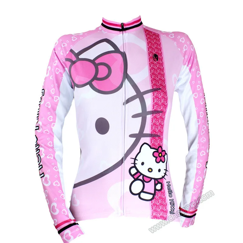 Милая футболка для велоспорта hello kitty, розовая, на молнии, MTB, велосипедная верхняя одежда, 3XL, для девушек и женщин, с длинным рукавом, велосипедные майки
