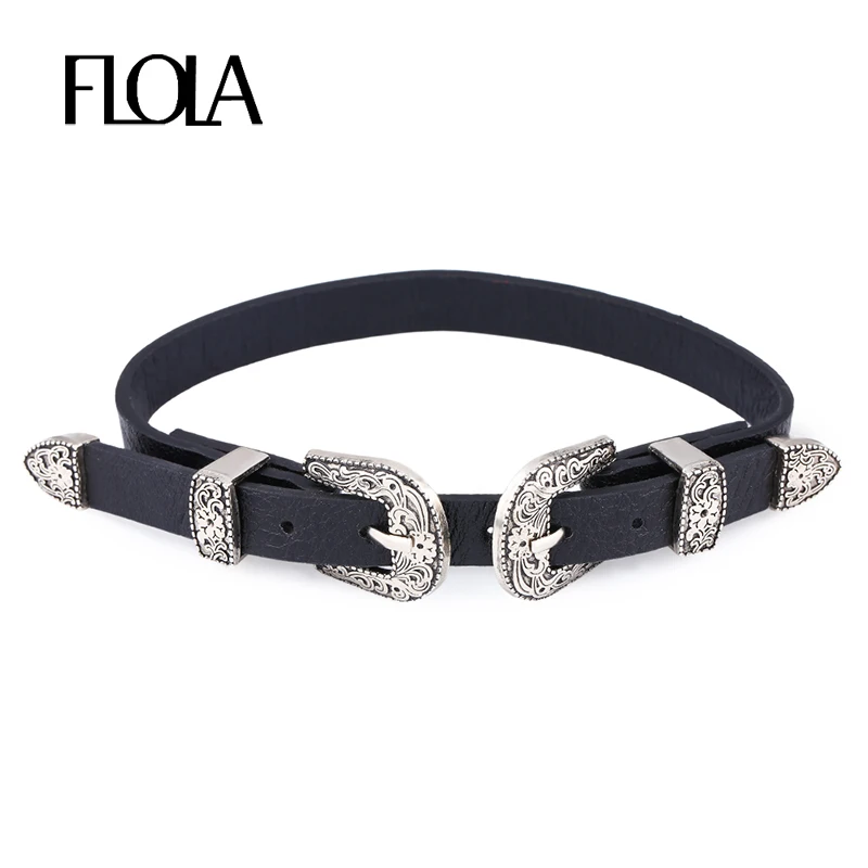 

FLOLA Gothic Belt Buckle Charm Collar Choker Necklace for Woman Black Leather Choker Punk Necklace Sexy Torque Necklace nken83