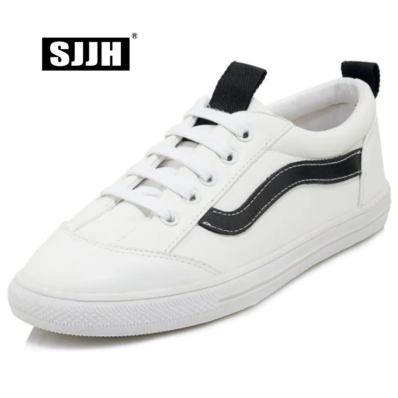 

SJJH Women Skateboarding Shoes PU Comfortable Sneakers Vulcanize Flats Casual Chaussure Lace-up Ladies Footwear A1392