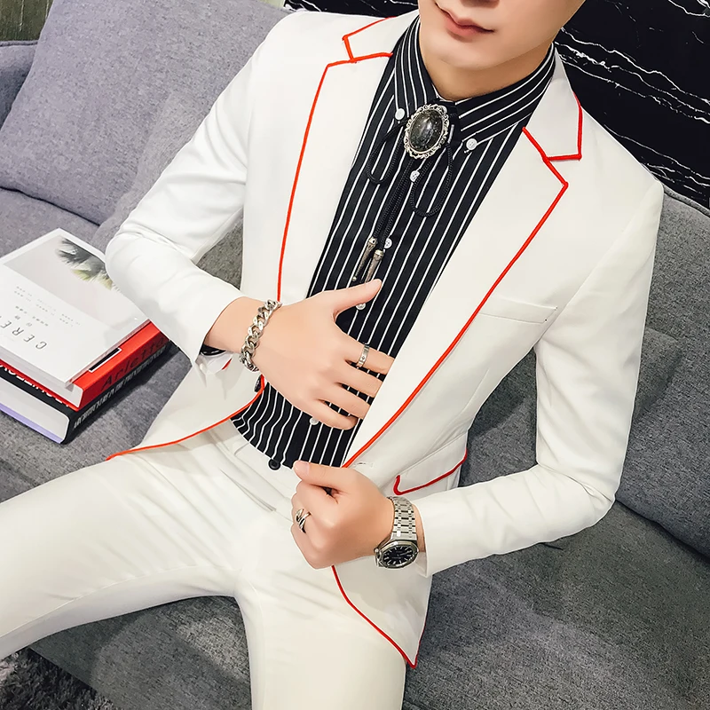 Veste-pantalon-hommes-Blanc-Costumes-2017-Vestito-Uomo-Fumeur-Noir-Blanc-Contraste-Rouge-Revers-Jaqueta