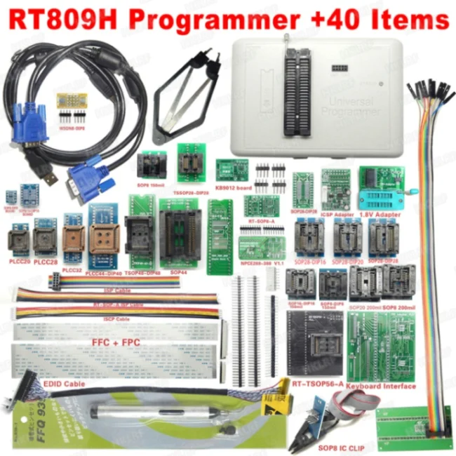 RT809H emmc-nand вспышка чрезвычайно быстрый Универсальный программатор+ 38 деталей+ кабель EDID с кабелями emmc-nand - Цвет: RT809H-40 Items
