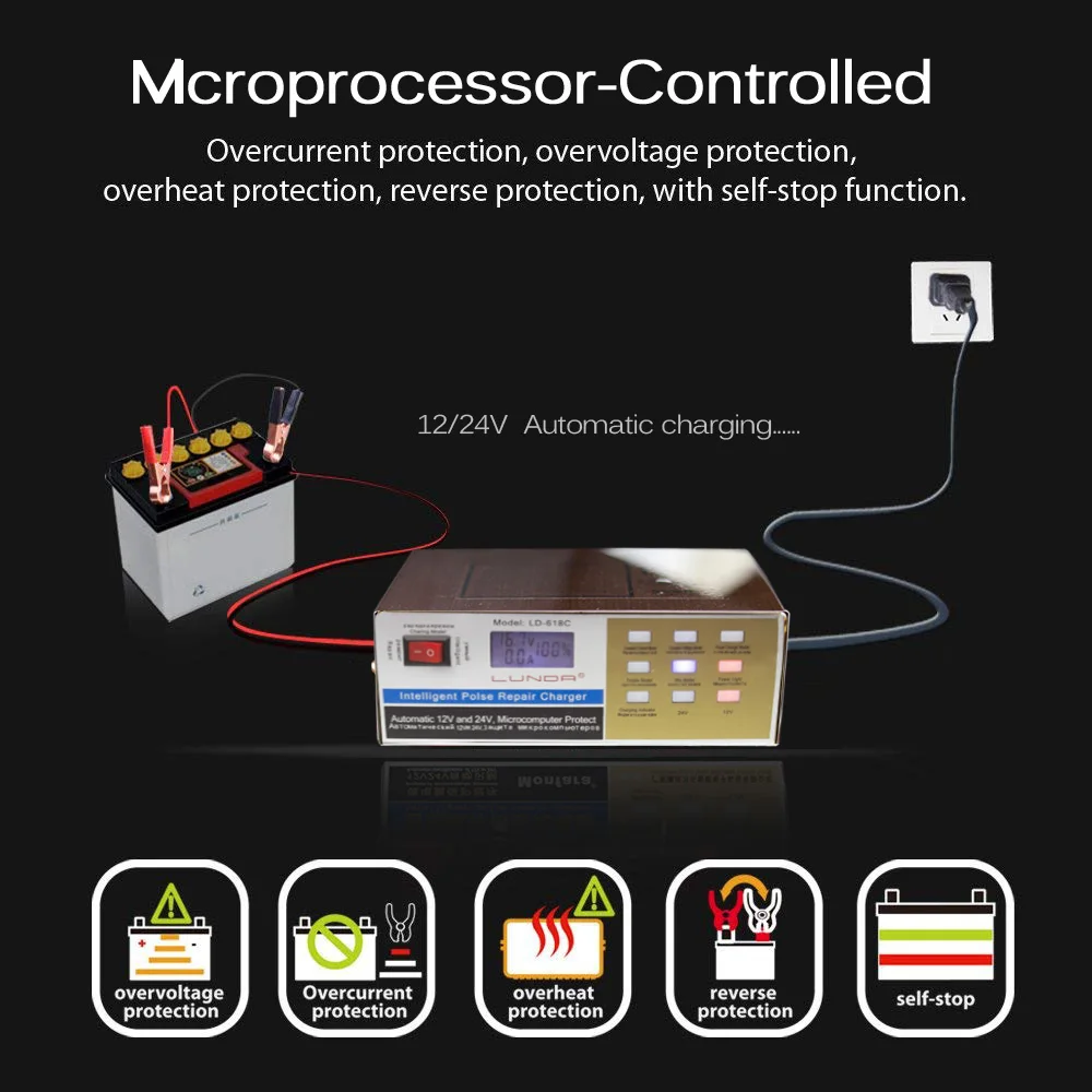 Ру автомобиль Батарея Зарядное устройство 12v 24v полный автоматический Электрический Батарея Зарядное устройство интеллигентая(ый) Пульс Ремонт Тип 6-200AH для мотоцикла