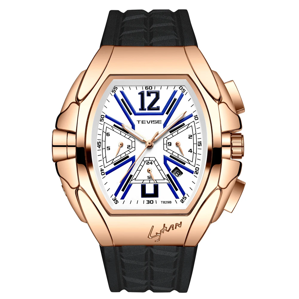 العلامة التجارية الكلمات TEVISE الساعات الرجال سيليكون حزام التلقائي الميكانيكية الرجال الساعات عارضة ساعة اليد الصغيرة ثانية Relogio Masculino