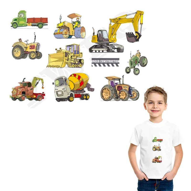 

DIY Patches Cartoon Cars Set Iron-on Patches For Clothes Children Gift Washable Heat Transfer Papers Print On T-shirt Dresses