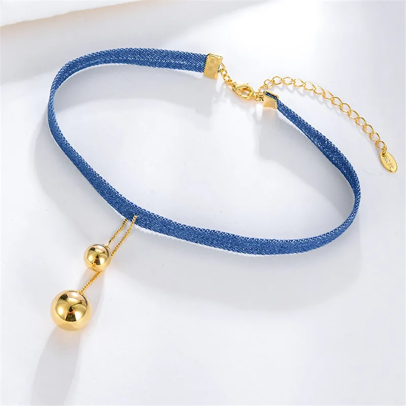 

Fashion Gold Color Adjustable Metal Ball Pendants Necklace Simulated Leather Choker Necklaces for Women Valentine's Day Gifts