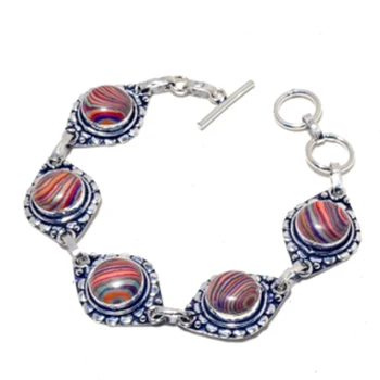 

Rainbow Calsicila Bracelet Silver Overlay over Copper, 21cm , FRB0085