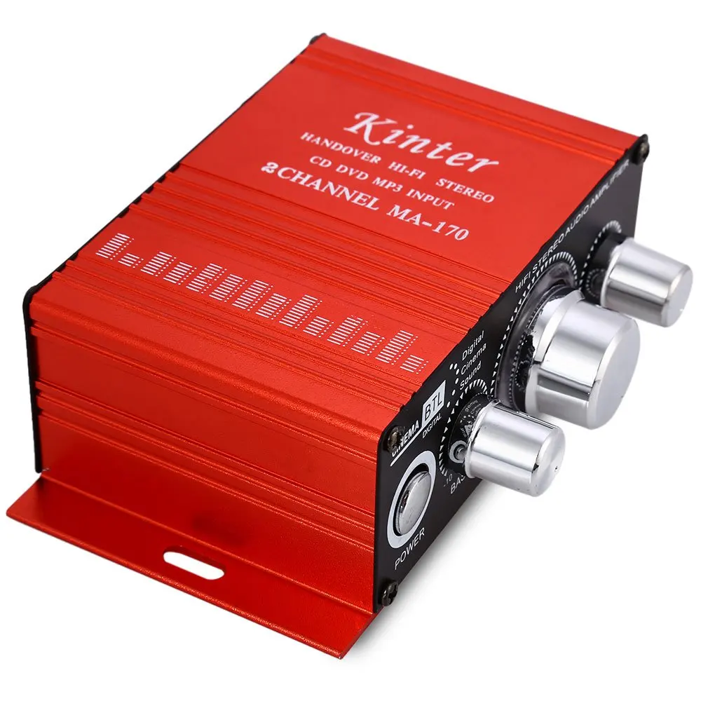 

Kinter MA-170 Mini 12V 20W Hi-Fi Stereo Amplifier Booster DVD MP3 Red Speaker for Car Motorcycle Sound Mode Audio Support