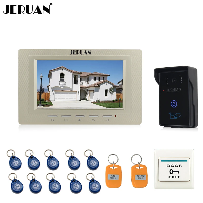 

JERUAN 7 inch Video Intercom Video Door Phone System 1 monitor + 700TVL RFID Access Waterproof Touch key Camera FREE SHIPPING