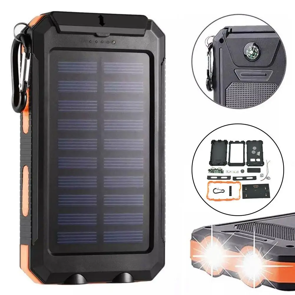

Dual USB DIY Solar Power Bank Case Kits Battery Charger External Box Flashlight