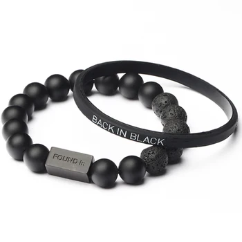 

10mm couple Bracelet men and women beads girls Natural semi-precious stone volcanic stone High quality obsidian lovers best gift